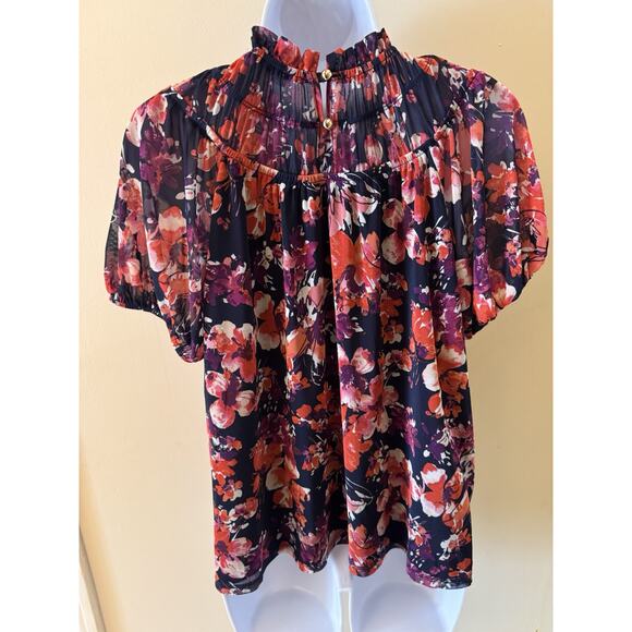 Perception Concept Mesh Puff Sleeve smocked collar romantic dark goth moody L - Picture 5 of 7